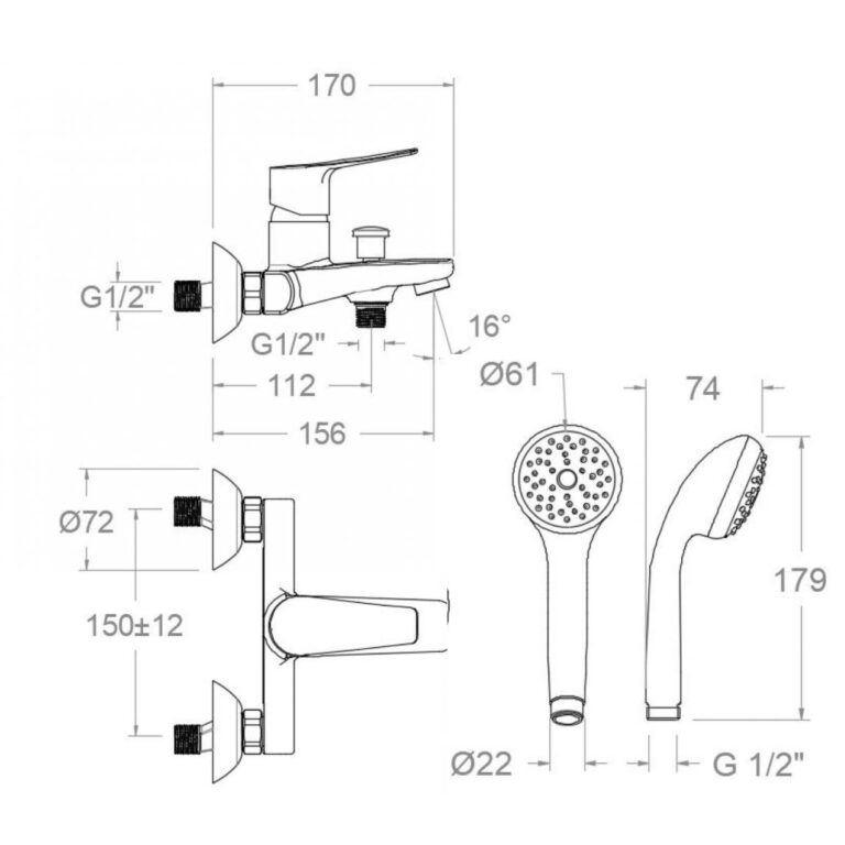 Medida RAMON SOLER Monomando Arkadia Tool Free S2 para Bañera-Ducha