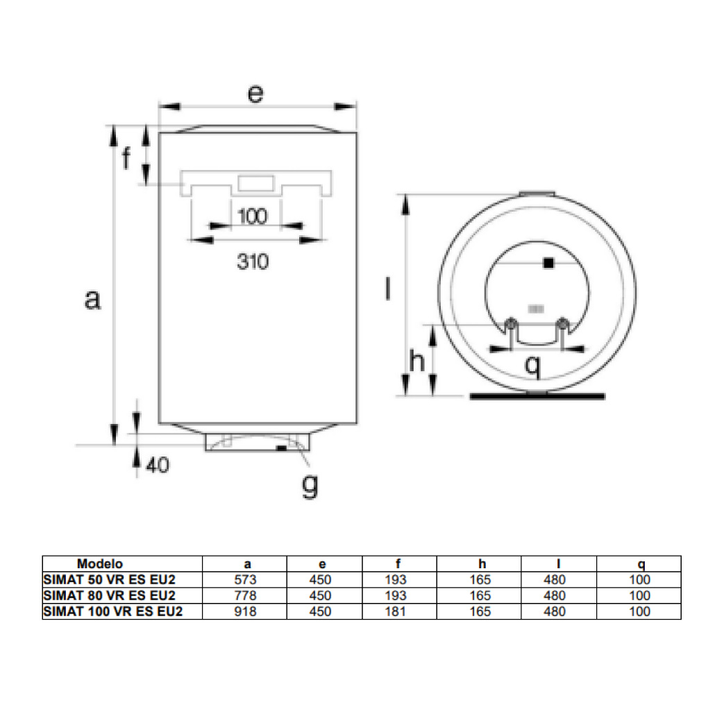 Medida ARISTON Termo Eléctrico Simat 50, 80 y 100 Litros Medida ARISTON Termo Eléctrico Simat 50, 80 y 100 Litros
