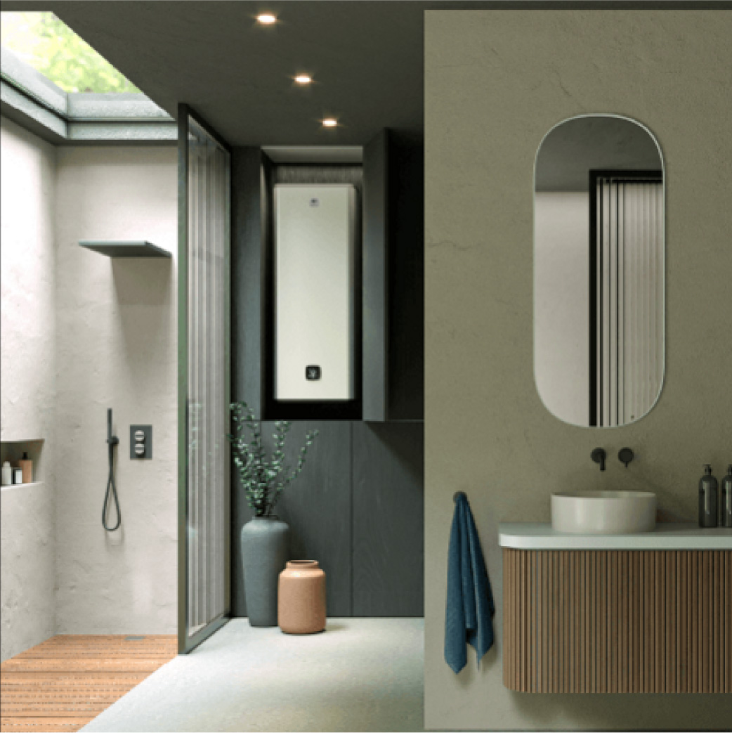 Baño diseño de la decoración de ambiente con THERMOR Termo Eléctrico plano Onix Connect Baño diseño de la decoración de ambiente con THERMOR Termo Eléctrico plano Onix Connect
