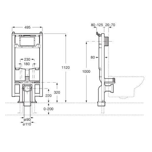 Medida ROCA Bastidor Duplo WC One Compact A890073020 para Inodoro Suspendido