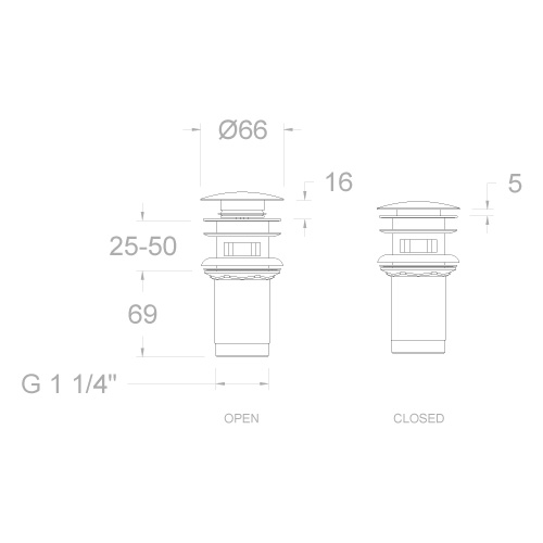 Medida RAMON SOLER Válvula de desagüe universal Click-clack