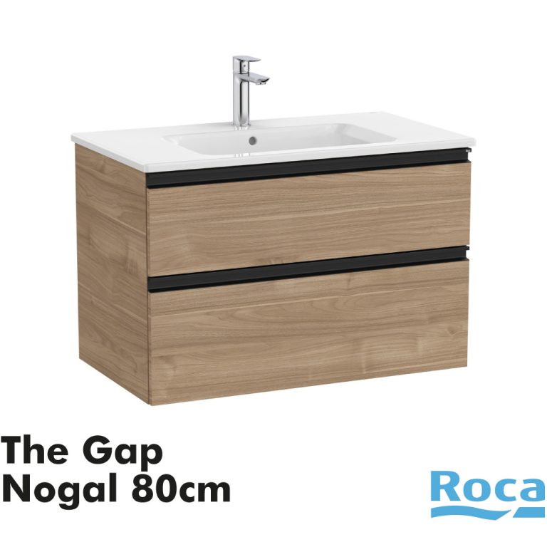 ROCA Mueble suspendido de dos cajones y lavabo The Gap A851478517 Nogal 80cm