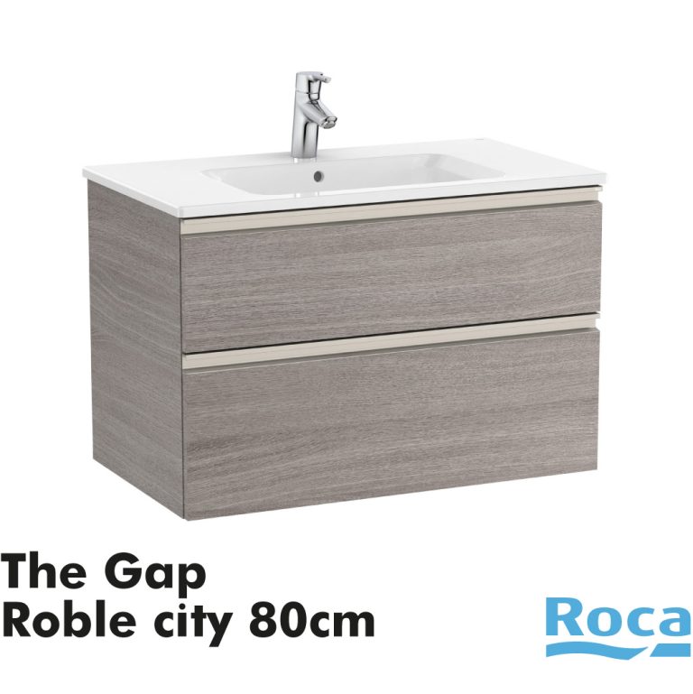 ROCA Mueble suspendido de dos cajones y lavabo The Gap A851478402 Roble city texturizado 80cm