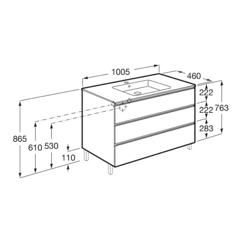 Medida ROCA Mueble de tres cajones y lavabo The Gap 1m