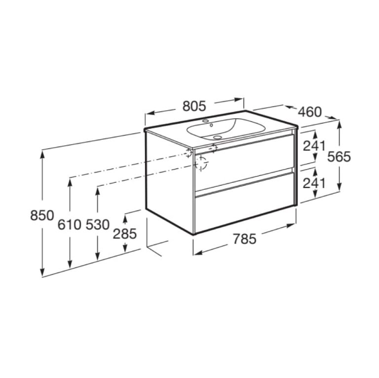 Medida ROCA Mueble base de dos cajones y lavabo Tenet A857696806 Blanco Brillo 800mm