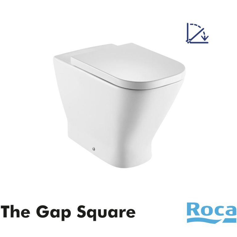 ROCA Inodoro de Suelo The gap Square Rimless® A347737000 con tapa de caída amortiguada A80147200B