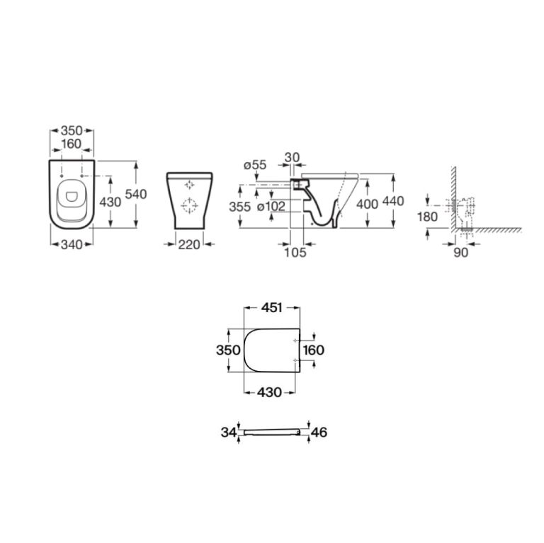 Medida ROCA Inodoro de Suelo The gap Square Rimless® A347737000