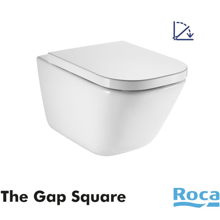 ROCA Inodoro Suspendido The Gap Square Rimless® A34647L000 y tapa caída amortiguada A80147200B