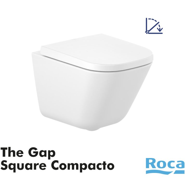 ROCA Inodoro Suspendido Compacto The Gap Square Rimless® A34647A000 y tapa caída amortiguada A80147200B
